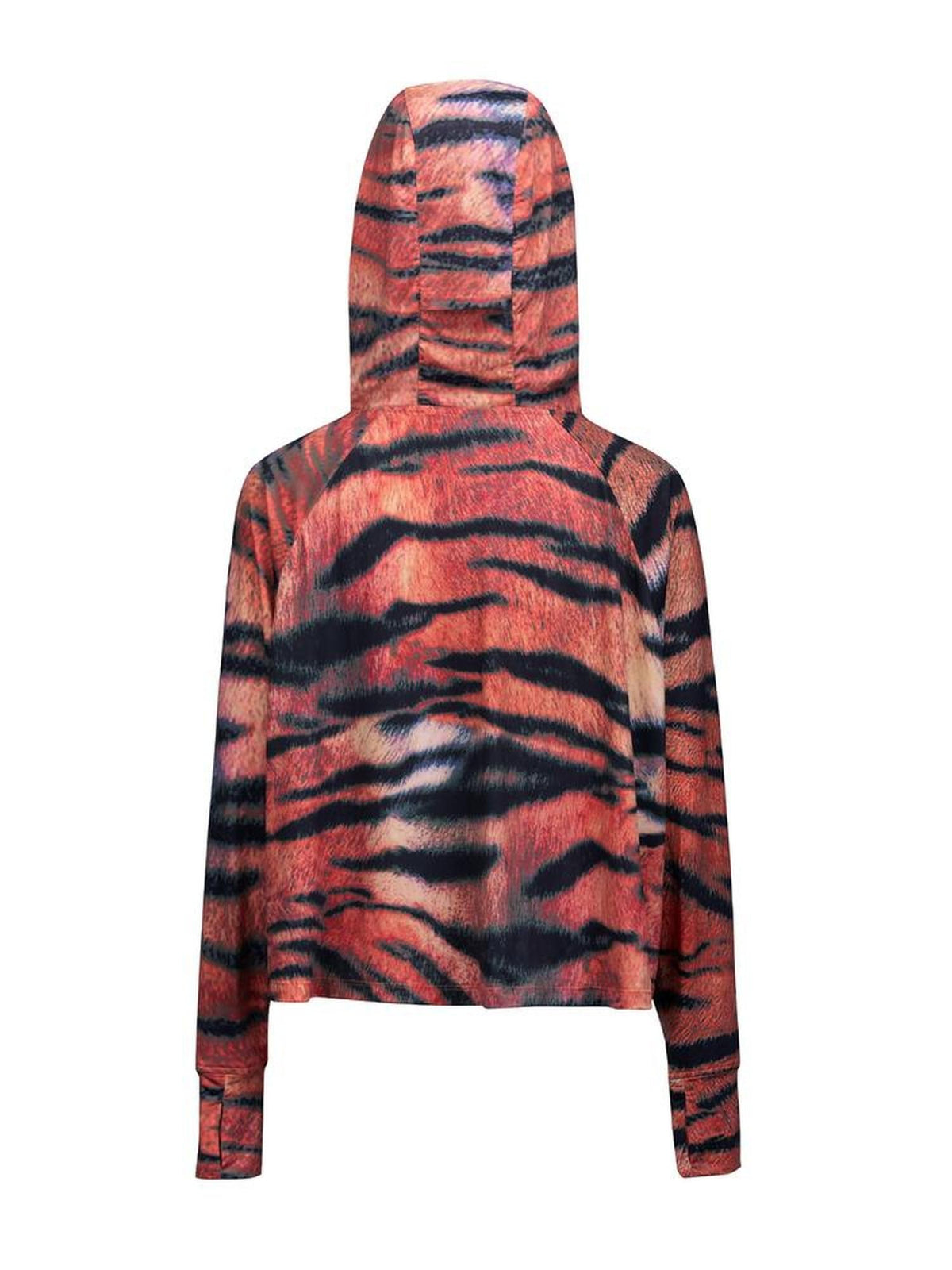 APRIORITY Tiger Print Color Block Hooded Upf 50 Plus Women's Long Sleeve Rash Guards