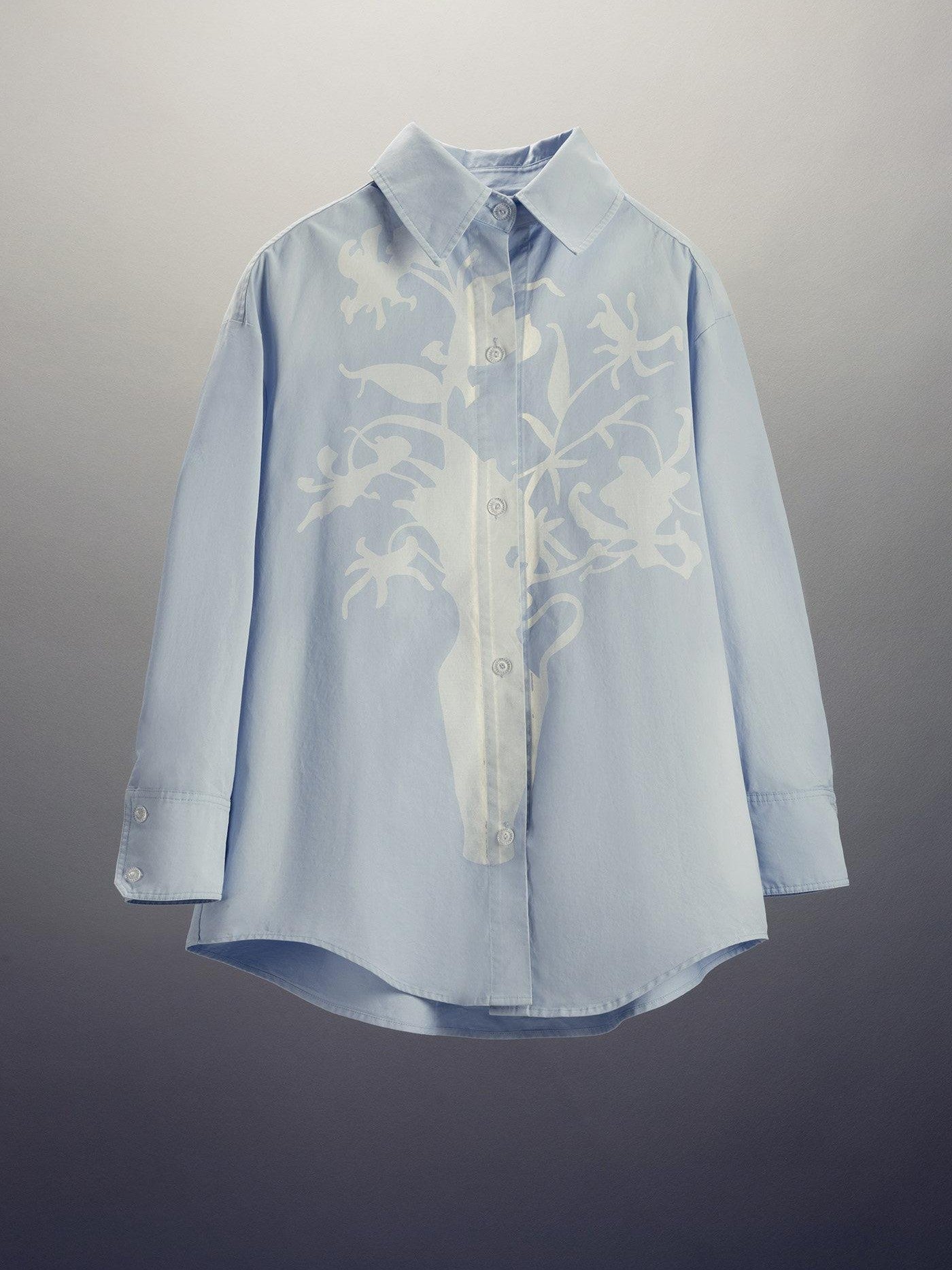 APRIORITY Vase Offset Print Relaxed Oversized Lapel Women's Cotton Shirts