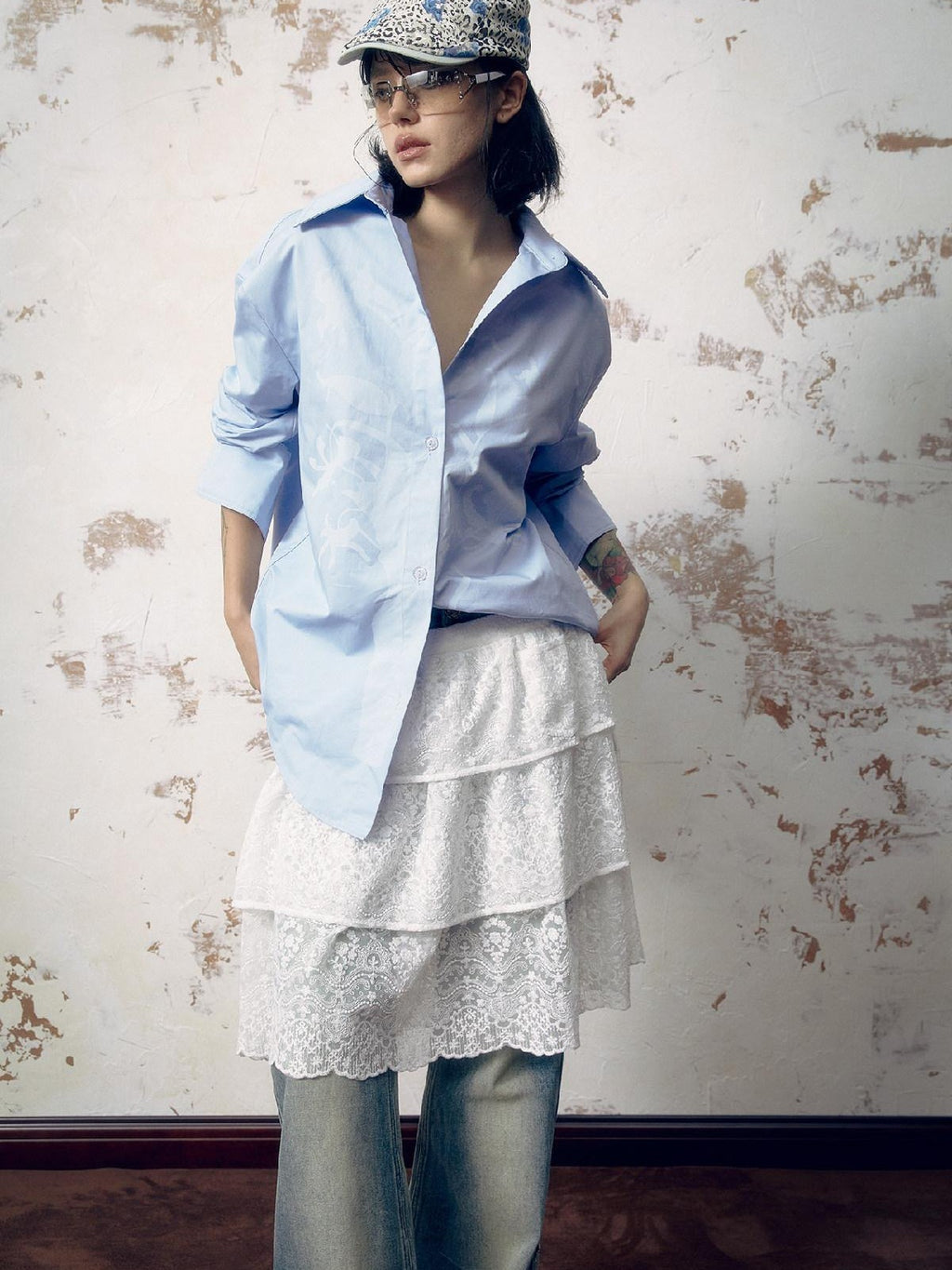 APRIORITY Vase Offset Print Relaxed Oversized Lapel Women's Cotton Shirts