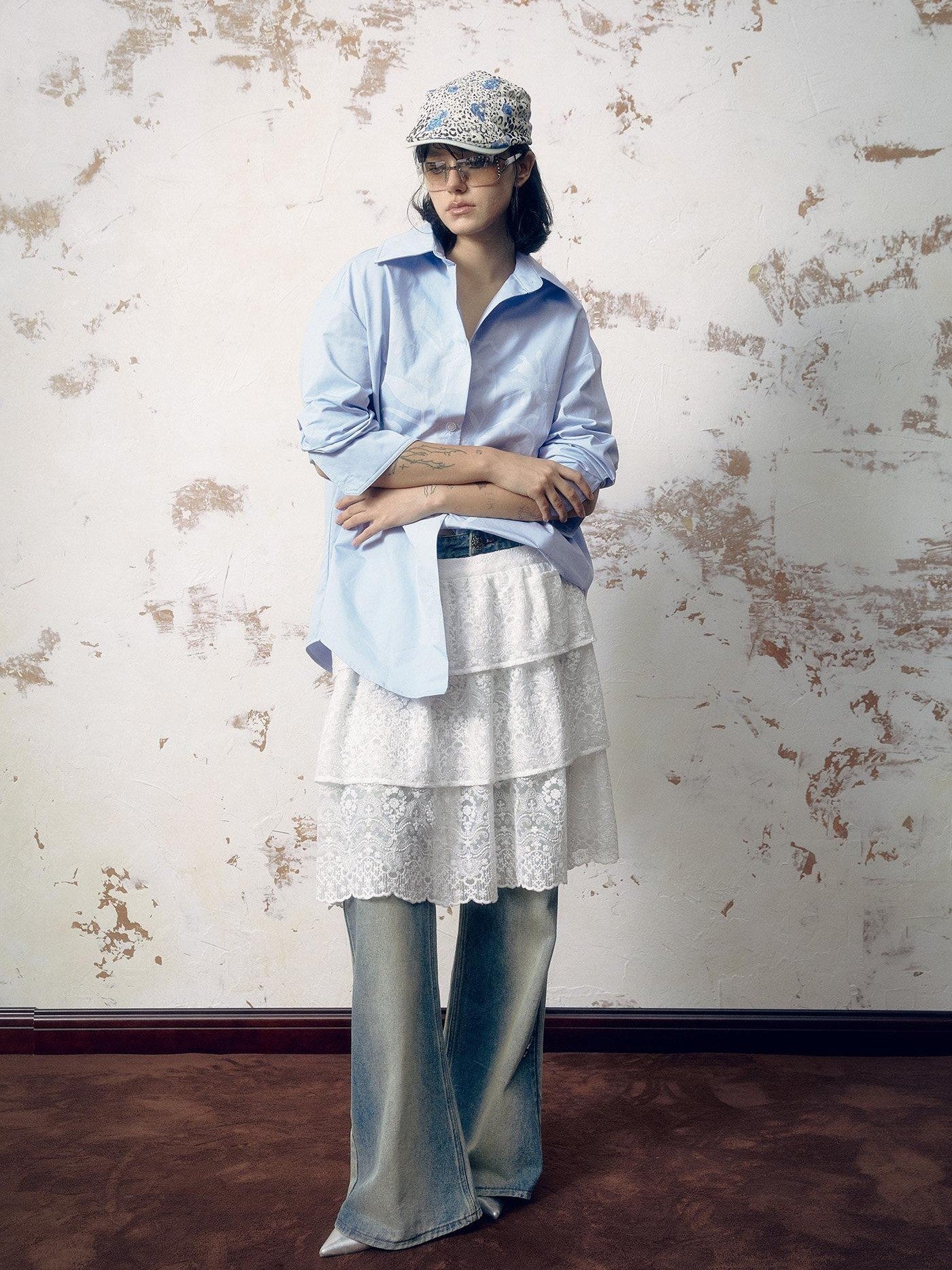 APRIORITY Vase Offset Print Relaxed Oversized Lapel Women's Cotton Shirts