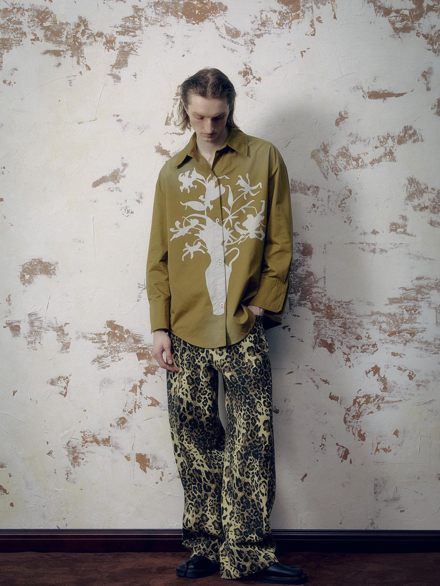 APRIORITY Vase Offset Print Relaxed Oversized Lapel Women's Cotton Shirts