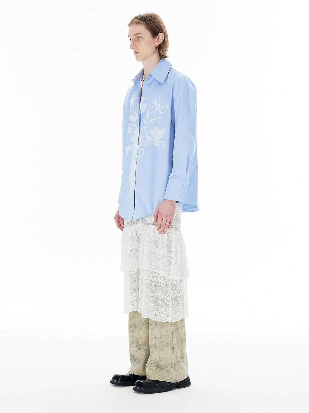APRIORITY Vase Offset Print Relaxed Oversized Lapel Women's Cotton Shirts