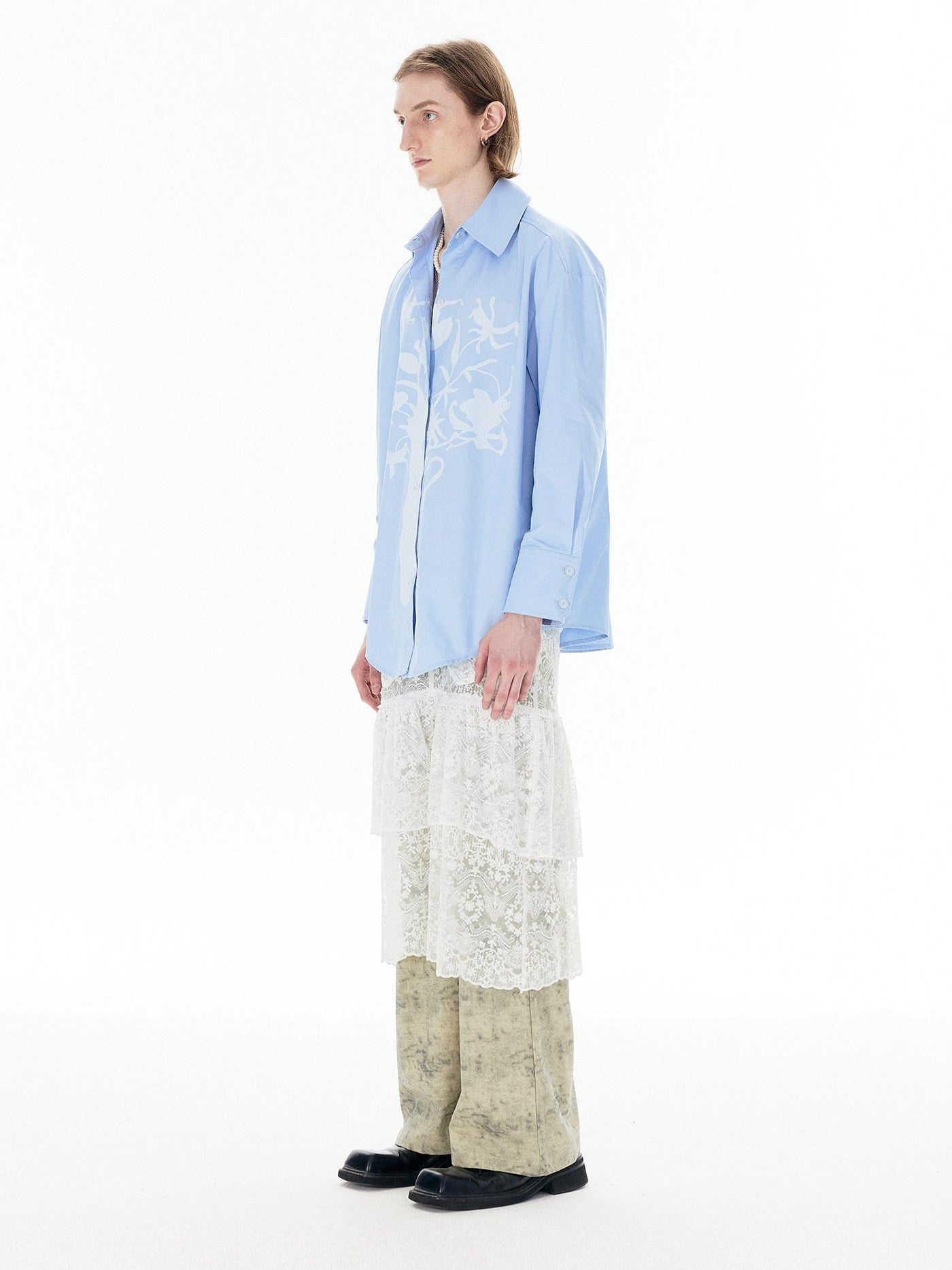 APRIORITY Vase Offset Print Relaxed Oversized Lapel Women's Cotton Shirts