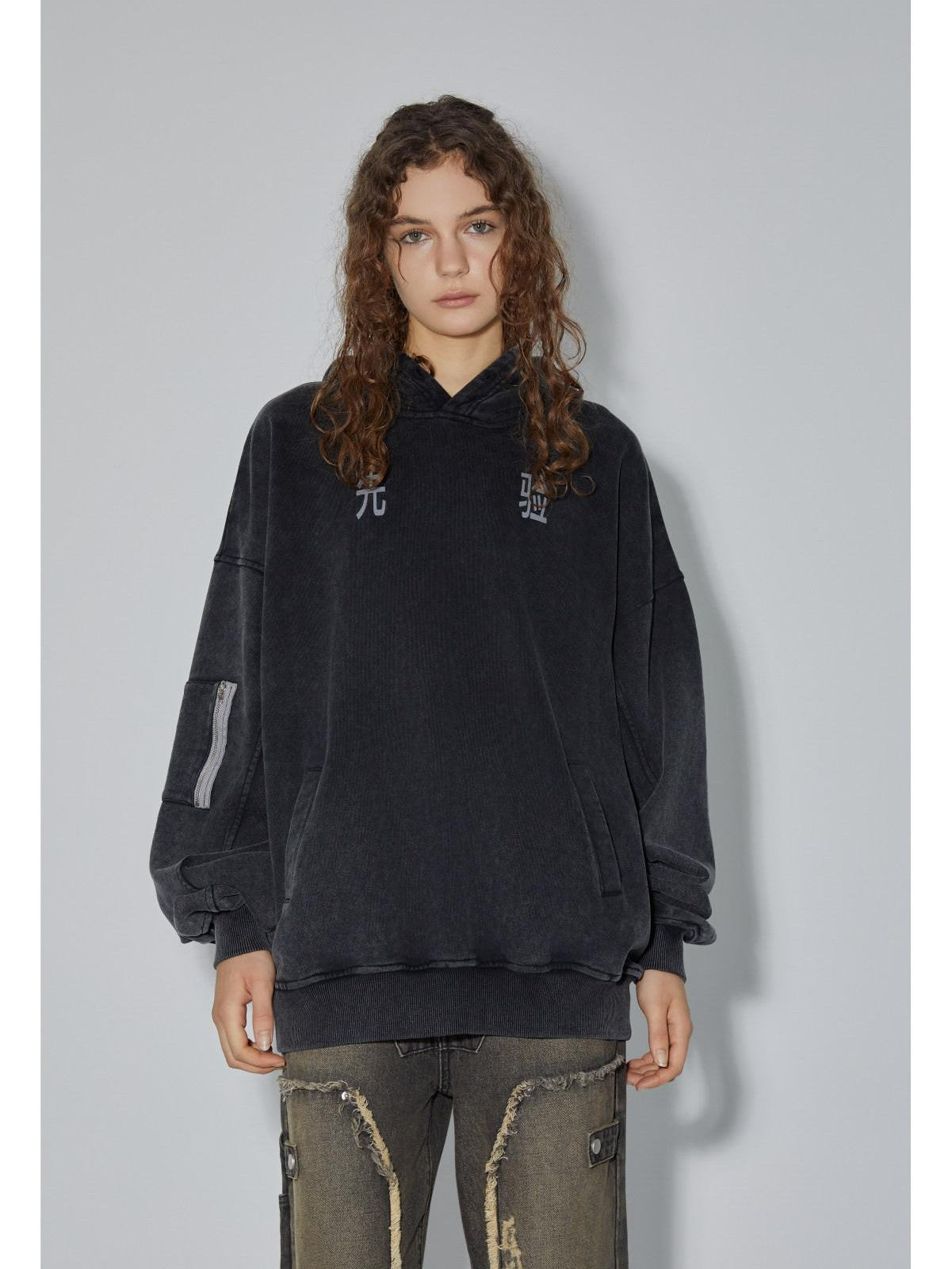 APRIORITY Vintage Distressed Heavyweight Logo Hooded Oversized Women's Cotton Hoodies