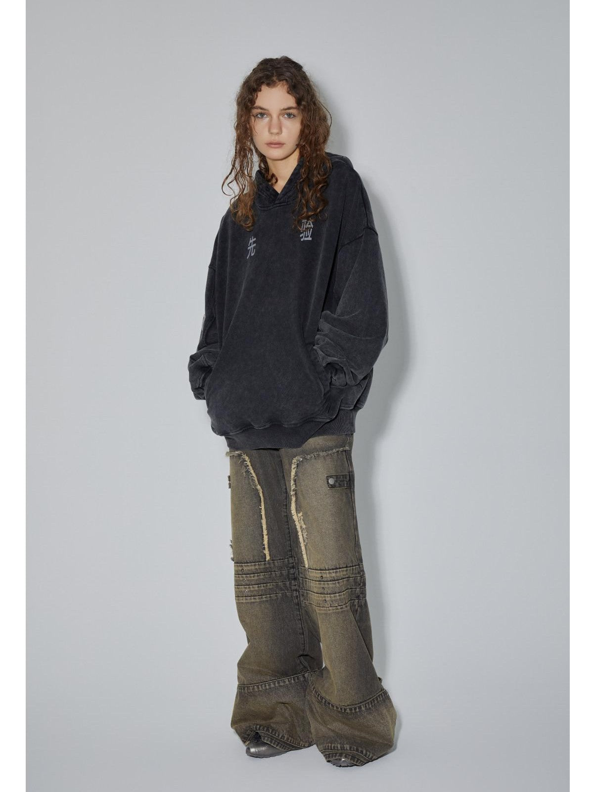APRIORITY Vintage Distressed Heavyweight Logo Hooded Oversized Women's Cotton Hoodies