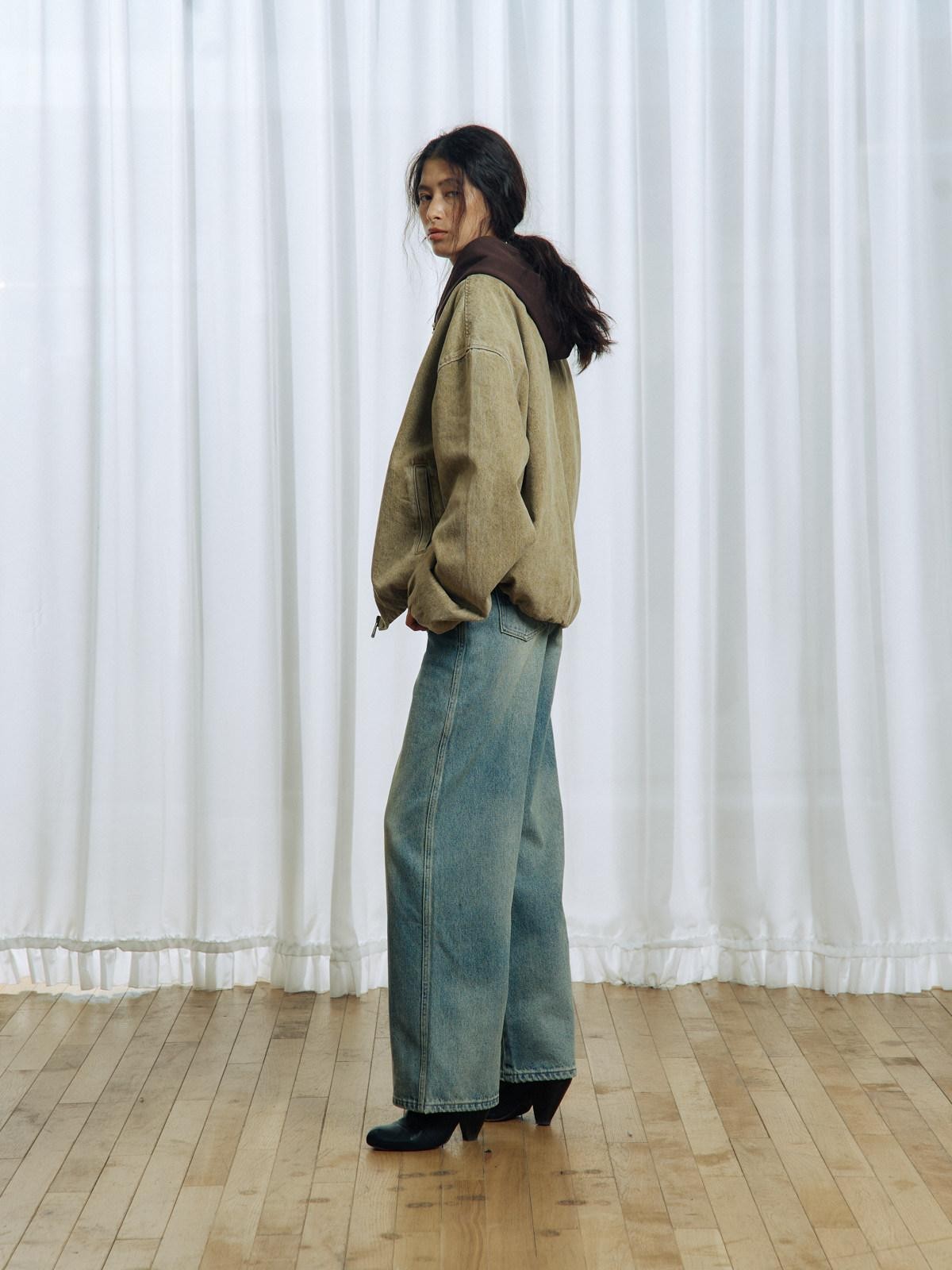 APRIORITY Vintage Floral Rope Embroidered Women's Washed Denim Straight-leg Jeans