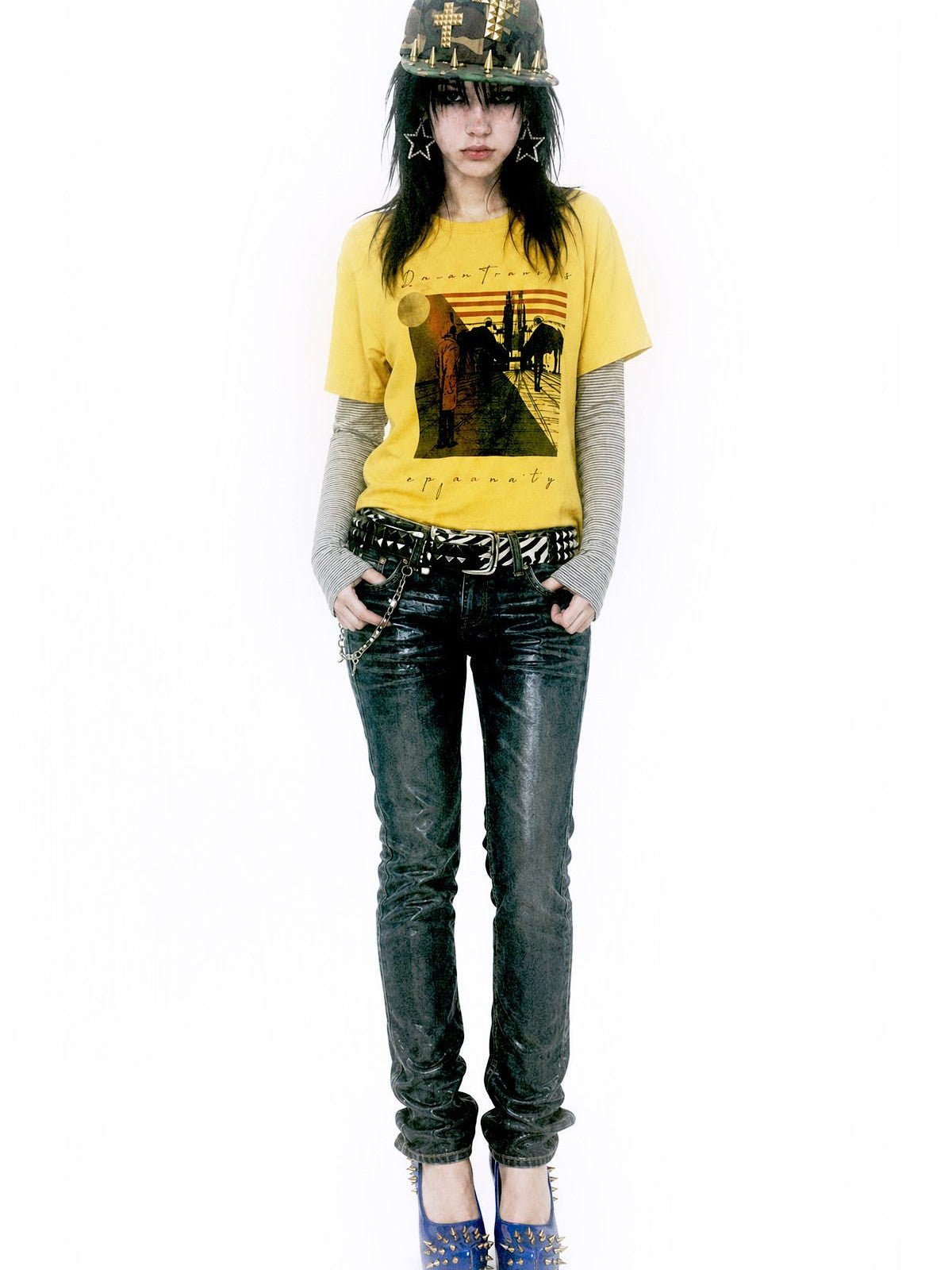 APRIORITY Vintage Print Textured Striped Faux Layered Women's Cotton Long Sleeve T-shirts