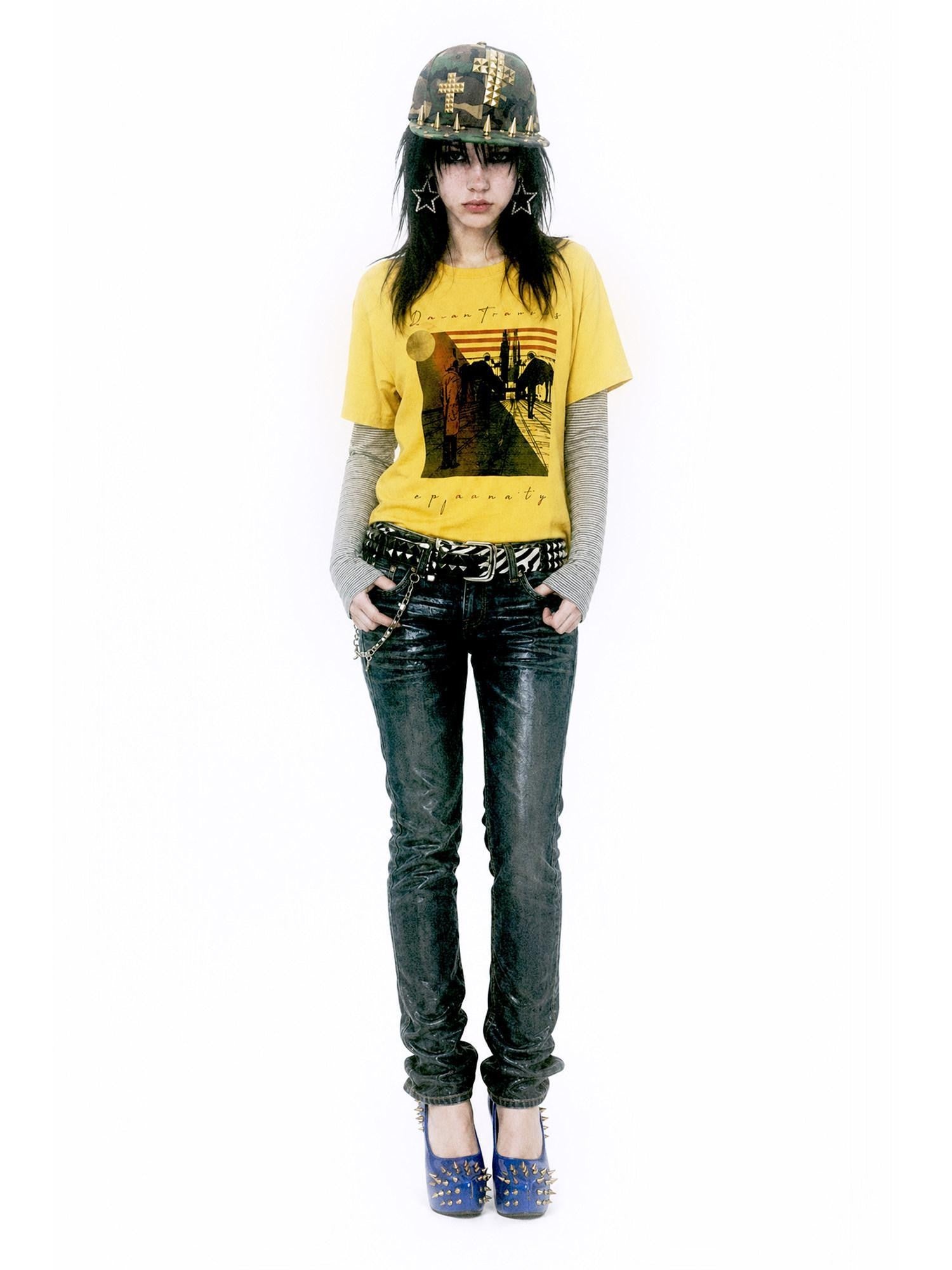 APRIORITY Vintage Print Textured Striped Faux Layered Women's Cotton Long Sleeve T-shirts