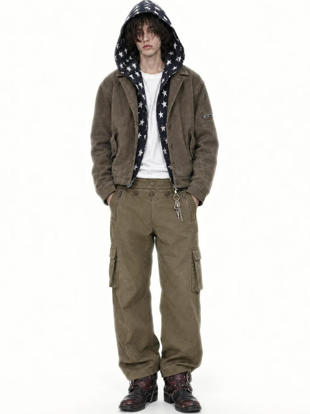 APRIORITY Vintage Wash 3d Pocket Side Zip Straight Leg Women's Polyester Cargo Pants