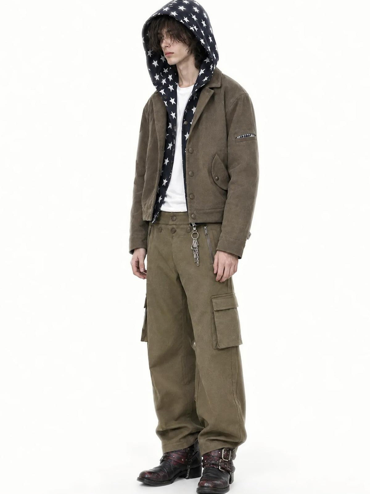 APRIORITY Vintage Wash 3d Pocket Side Zip Straight Leg Women's Polyester Cargo Pants
