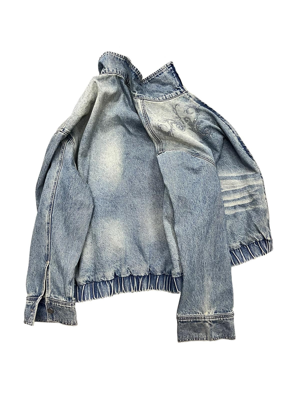 APRIORITY Washed Blue Embroidered Faux Fur Collar Women's Cotton Denim Jackets
