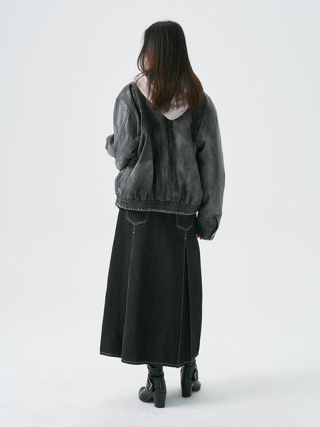 APRIORITY Washed Distressed Cross Detroit Lapel Women's Faux Leather Leather Jackets