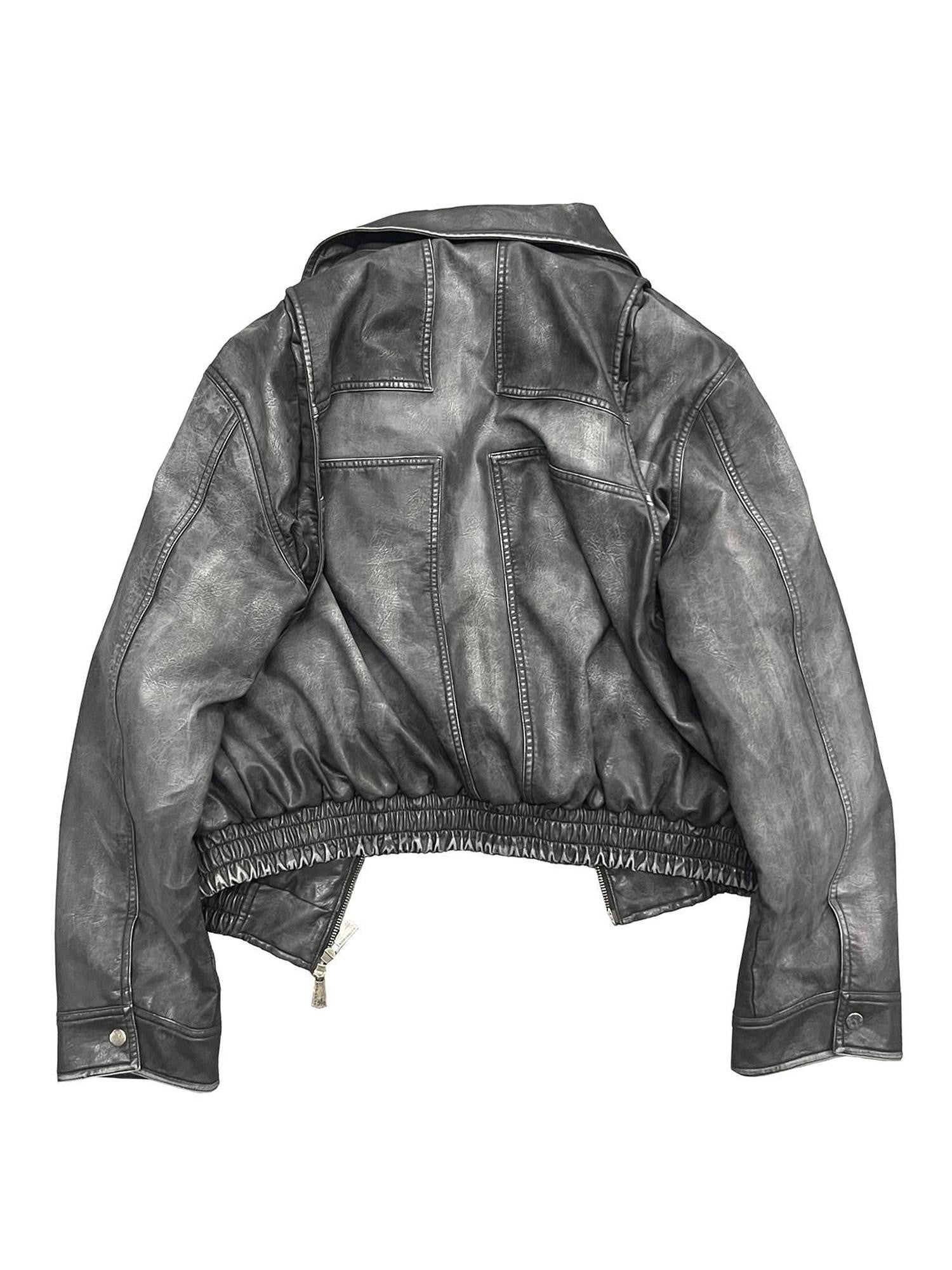 APRIORITY Washed Distressed Cross Detroit Lapel Women's Faux Leather Leather Jackets