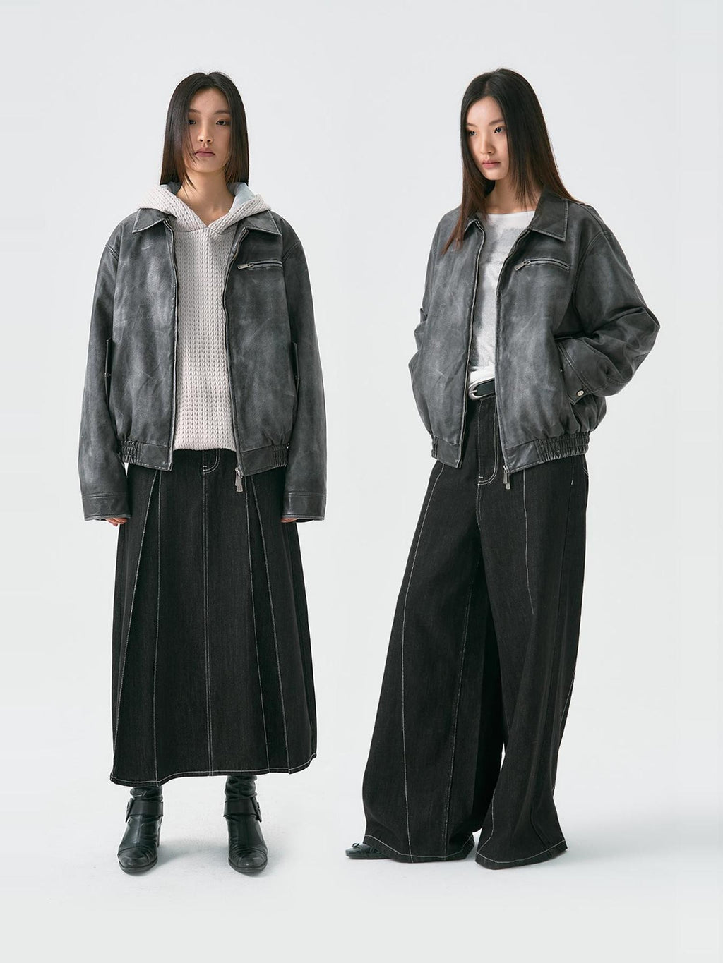 APRIORITY Washed Distressed Cross Detroit Lapel Women's Faux Leather Leather Jackets