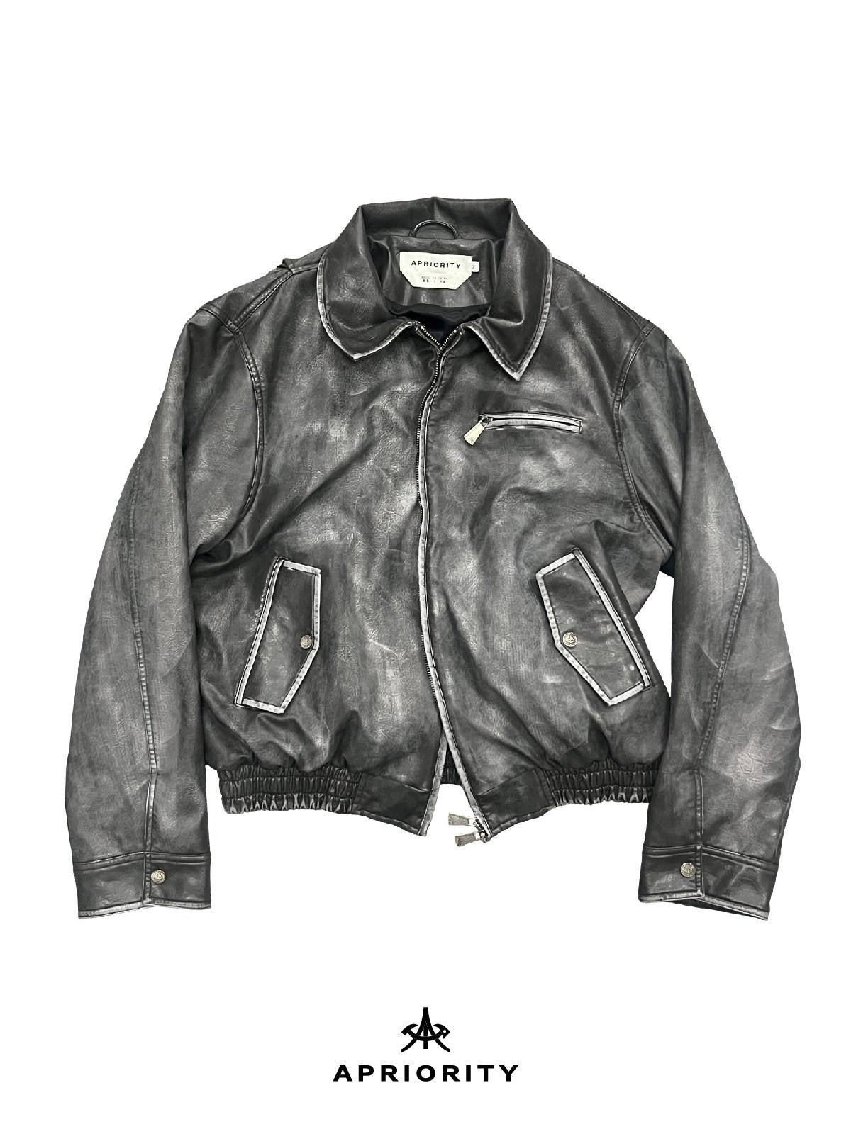 APRIORITY Washed Distressed Cross Detroit Lapel Women's Faux Leather Leather Jackets