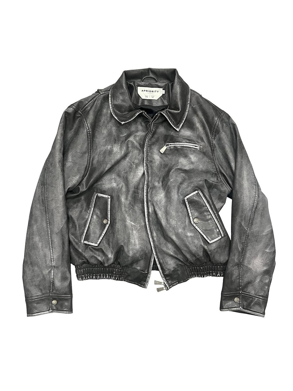 APRIORITY Washed Distressed Cross Detroit Lapel Women's Faux Leather Leather Jackets