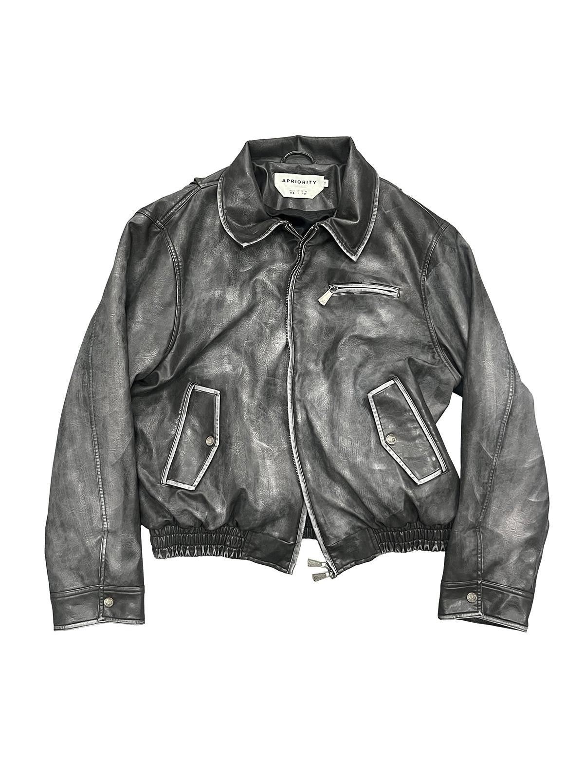 APRIORITY Washed Distressed Cross Detroit Lapel Women's Faux Leather Leather Jackets