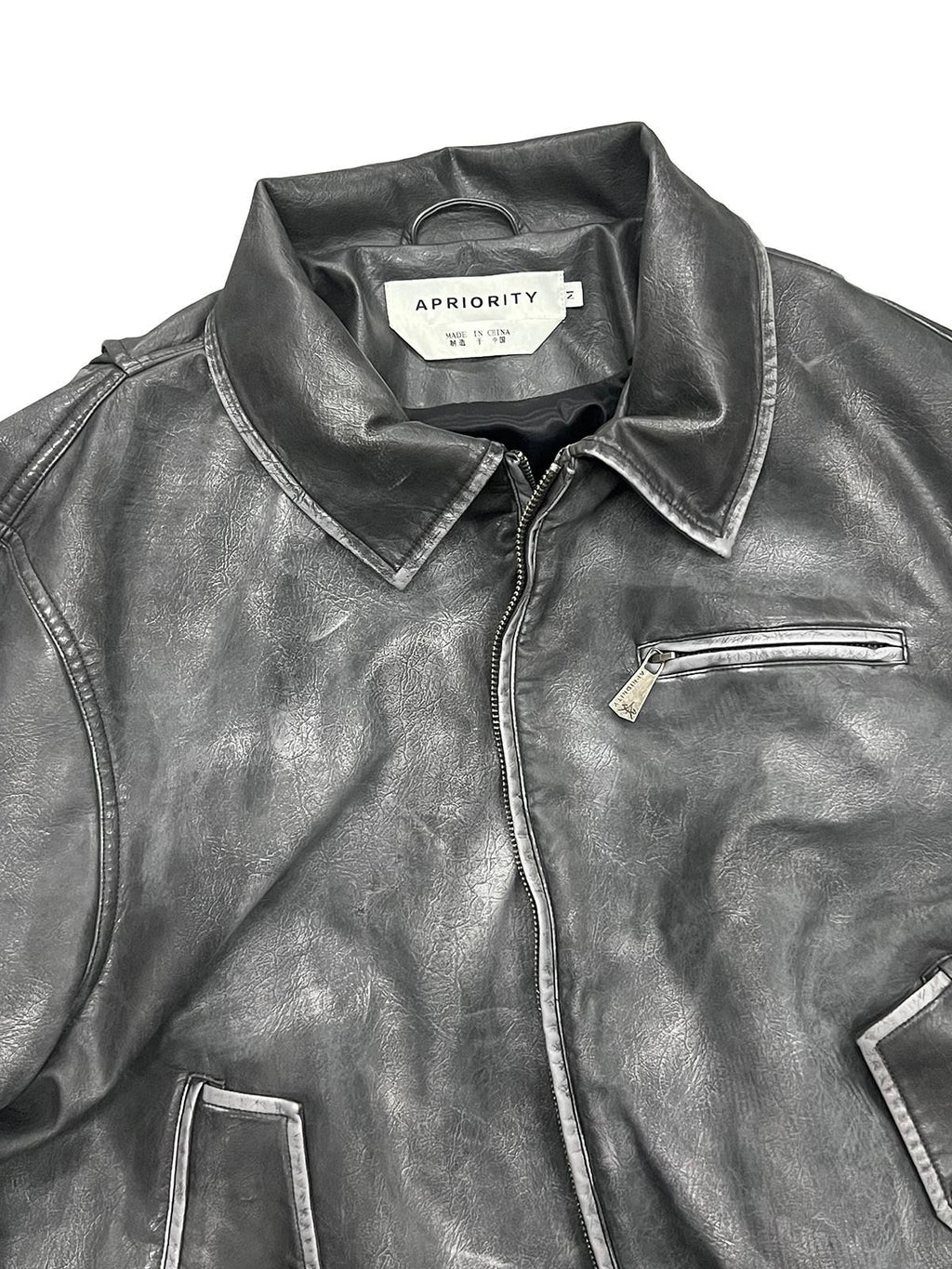 APRIORITY Washed Distressed Cross Detroit Lapel Women's Faux Leather Leather Jackets