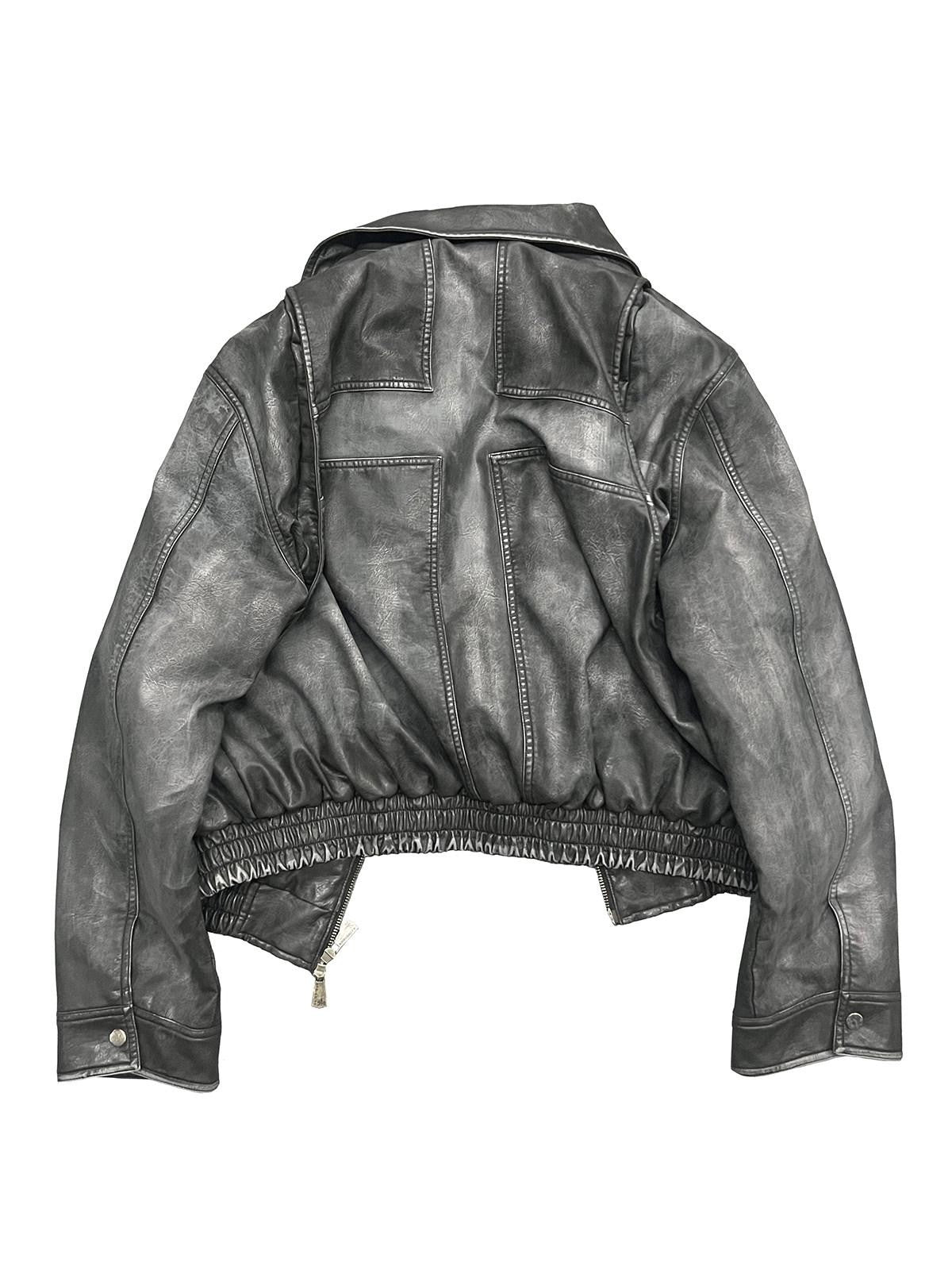 APRIORITY Washed Distressed Cross Detroit Lapel Women's Faux Leather Leather Jackets