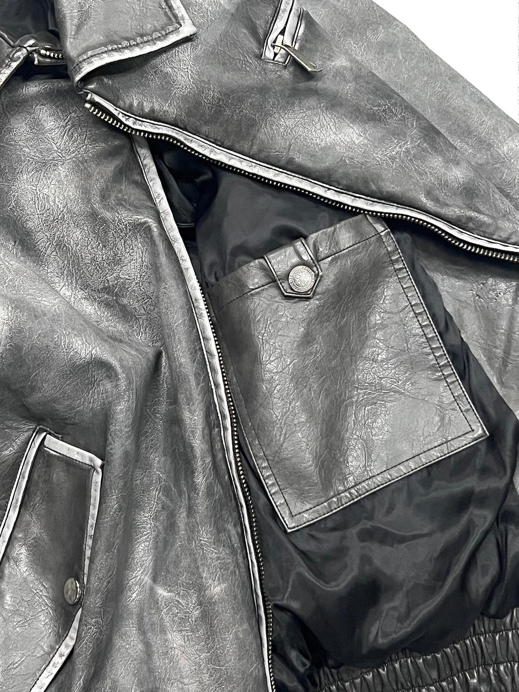 APRIORITY Washed Distressed Cross Detroit Lapel Women's Faux Leather Leather Jackets