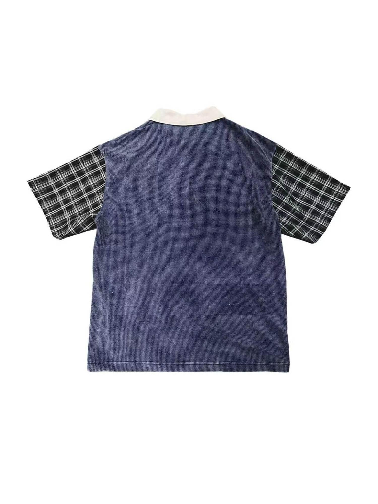 APRIORITY Washed Hand Stitched Plaid Patchwork Women's Cotton Blend Henley T-shirts
