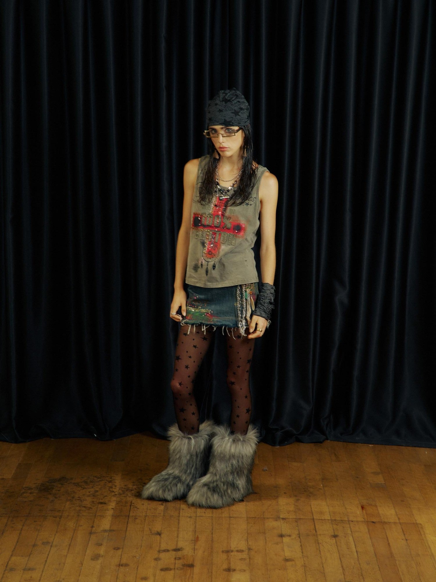 APRIORITY Washed Ink Splatter Distressed Embroidered Cross Metal Women's Cotton Tank Tops