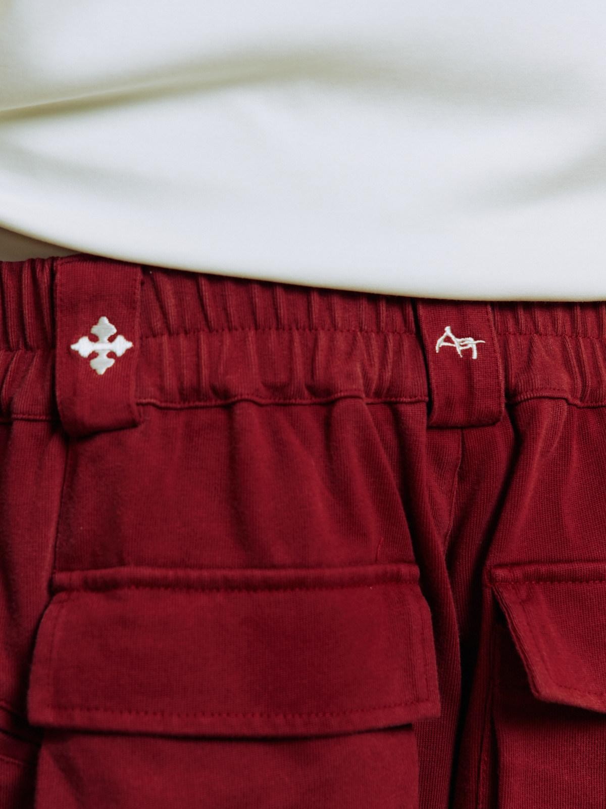 APRIORITY Washed Red White Ink Bow Print Elastic Waist Badge Women's Cotton Sweatpants