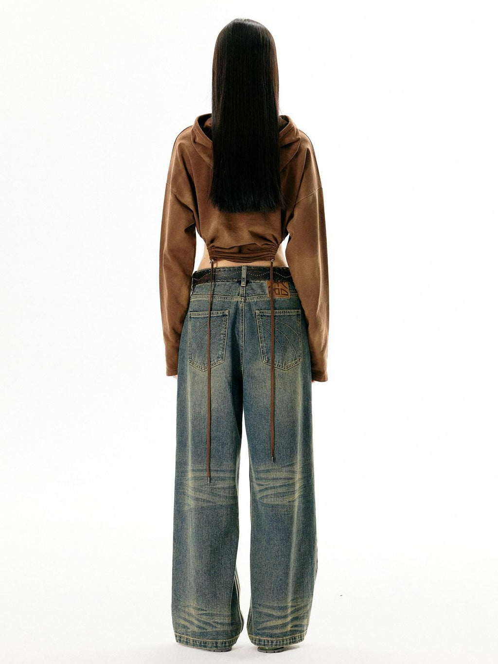 APRIORITY Washed Vintage Distressed Mid Rise Women's Denim Straight-leg Jeans