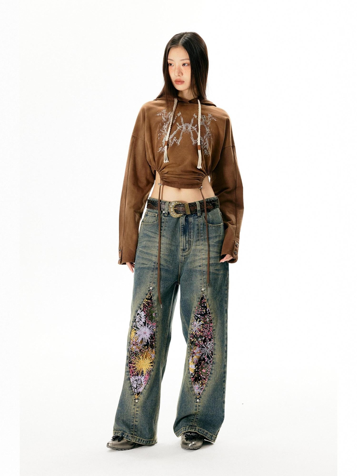 APRIORITY Washed Vintage Distressed Mid Rise Women's Denim Straight-leg Jeans