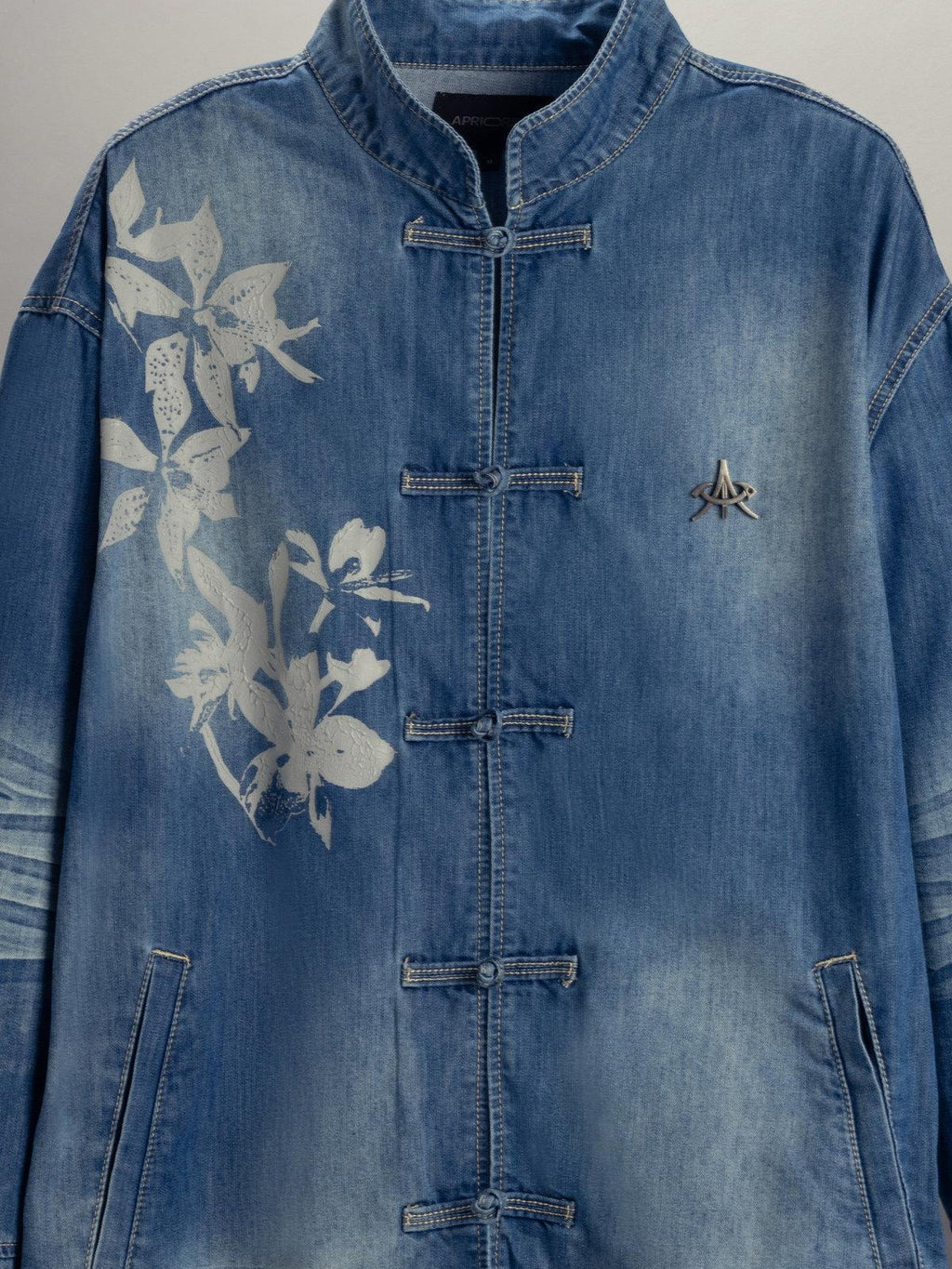 APRIORITY Waterwashed Denim New Chinese Loose Straight Turn Collar Women's Cotton Shirts