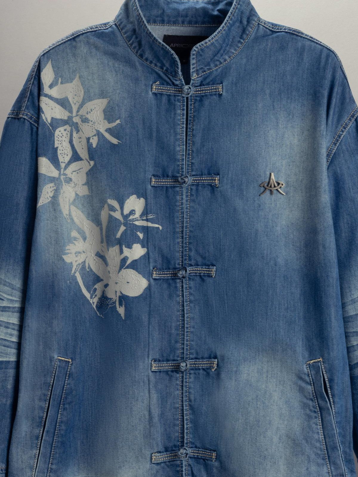 APRIORITY Waterwashed Denim New Chinese Loose Straight Turn Collar Women's Cotton Shirts