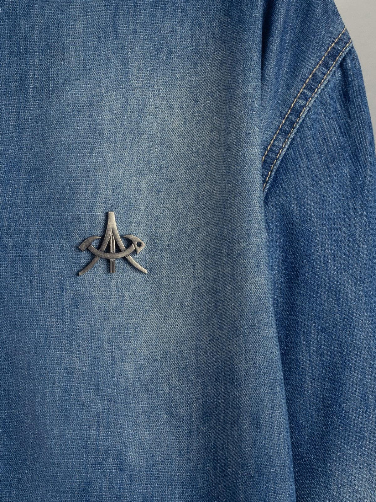 APRIORITY Waterwashed Denim New Chinese Loose Straight Turn Collar Women's Cotton Shirts