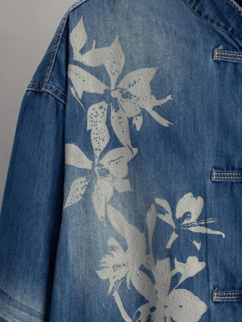 APRIORITY Waterwashed Denim New Chinese Loose Straight Turn Collar Women's Cotton Shirts