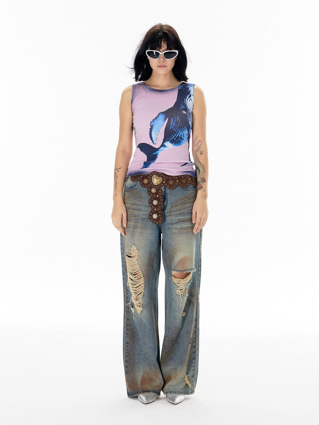 APRIORITY Whale Airbrushed Animal Print Boxy Relaxed Women's Cotton Tank Tops