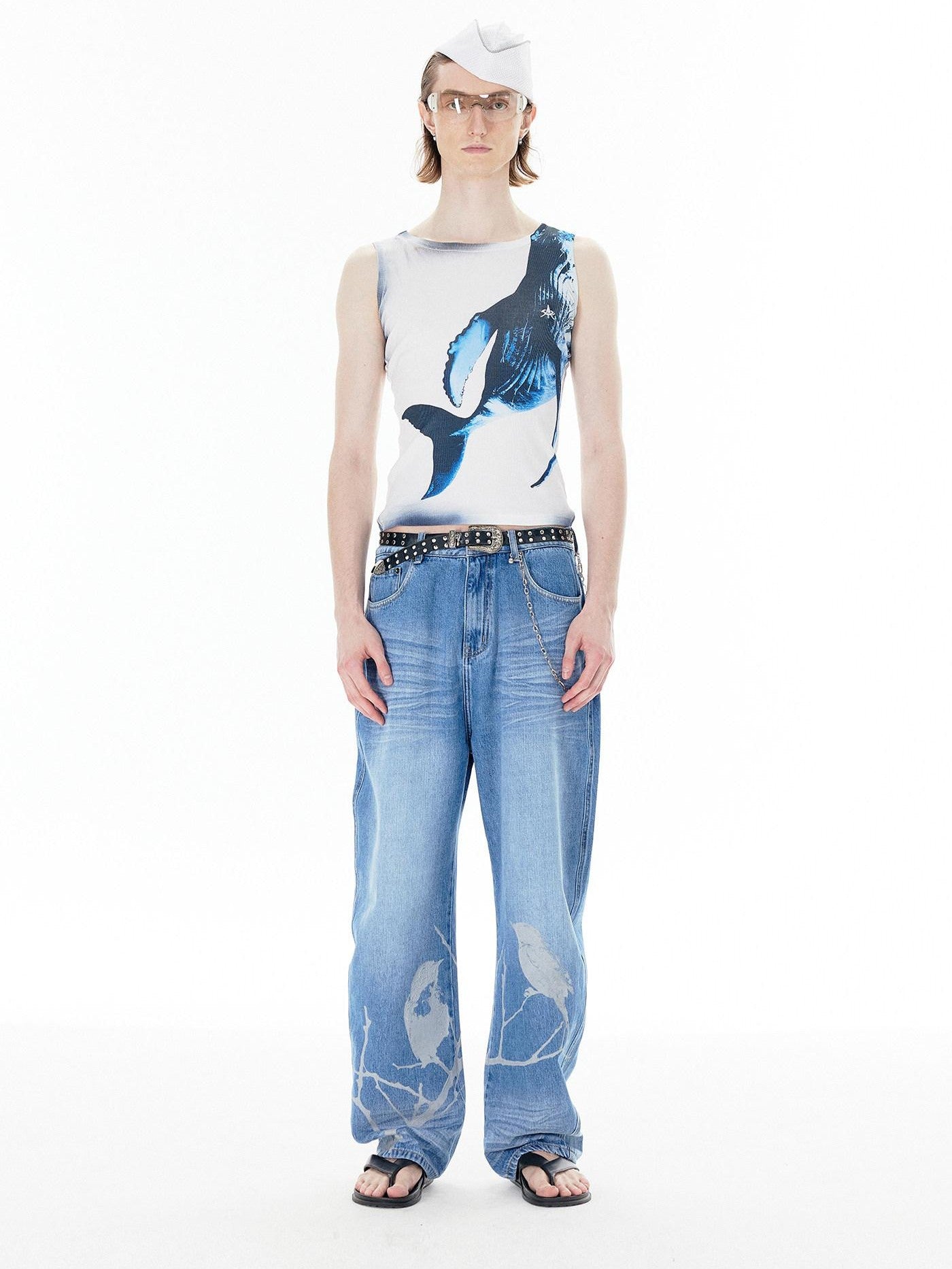 APRIORITY Whale Airbrushed Animal Print Boxy Relaxed Women's Cotton Tank Tops