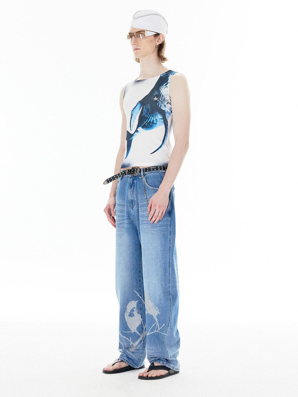 APRIORITY Whale Airbrushed Animal Print Boxy Relaxed Women's Cotton Tank Tops