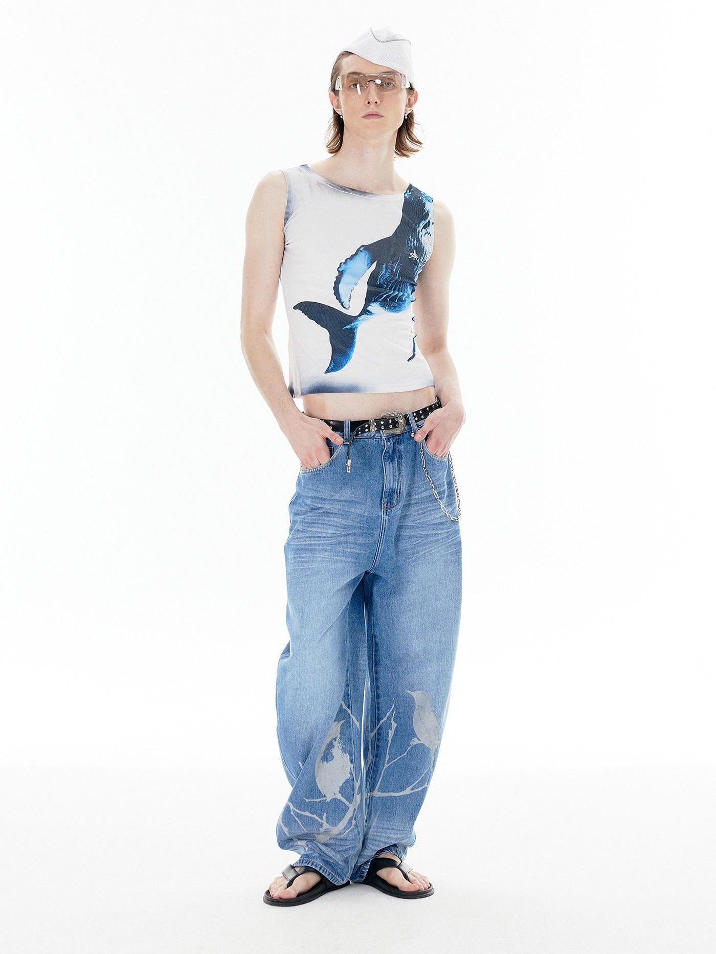 APRIORITY Whale Airbrushed Animal Print Boxy Relaxed Women's Cotton Tank Tops
