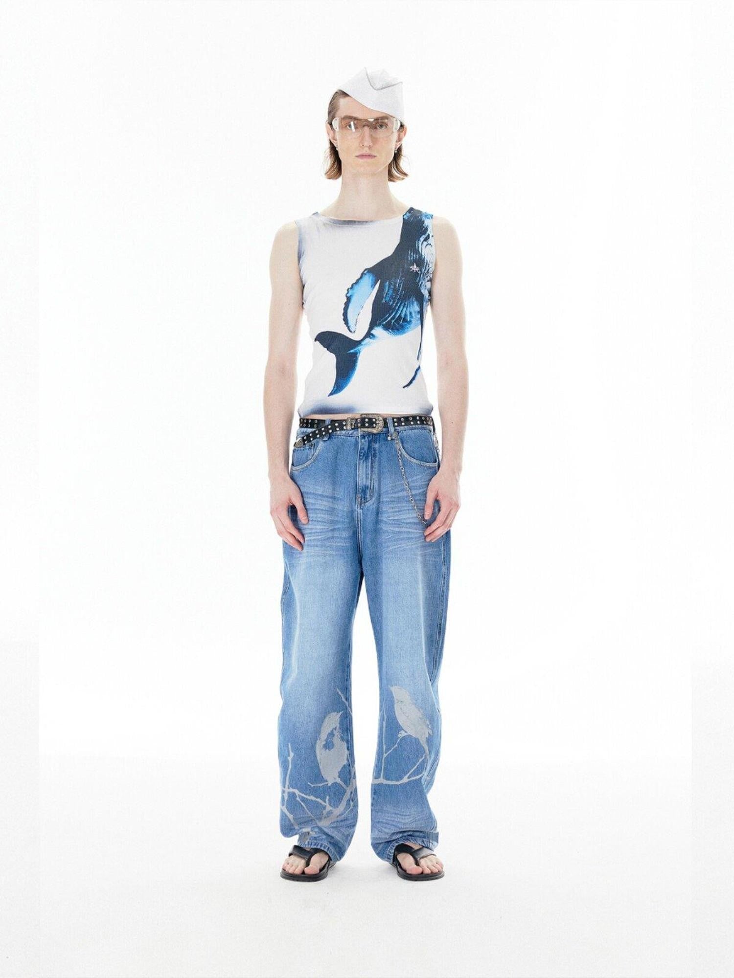 APRIORITY Whale Airbrushed Animal Print Boxy Relaxed Women's Cotton Tank Tops
