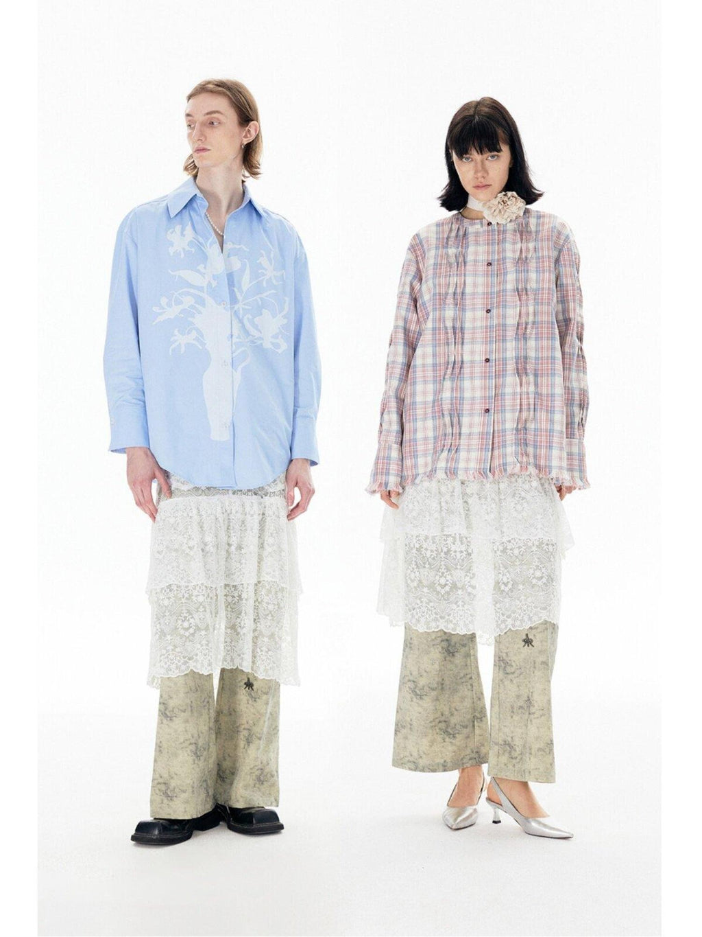 APRIORITY White Lace Cutout Drape Skirt Women's Cotton Straight-leg Pants
