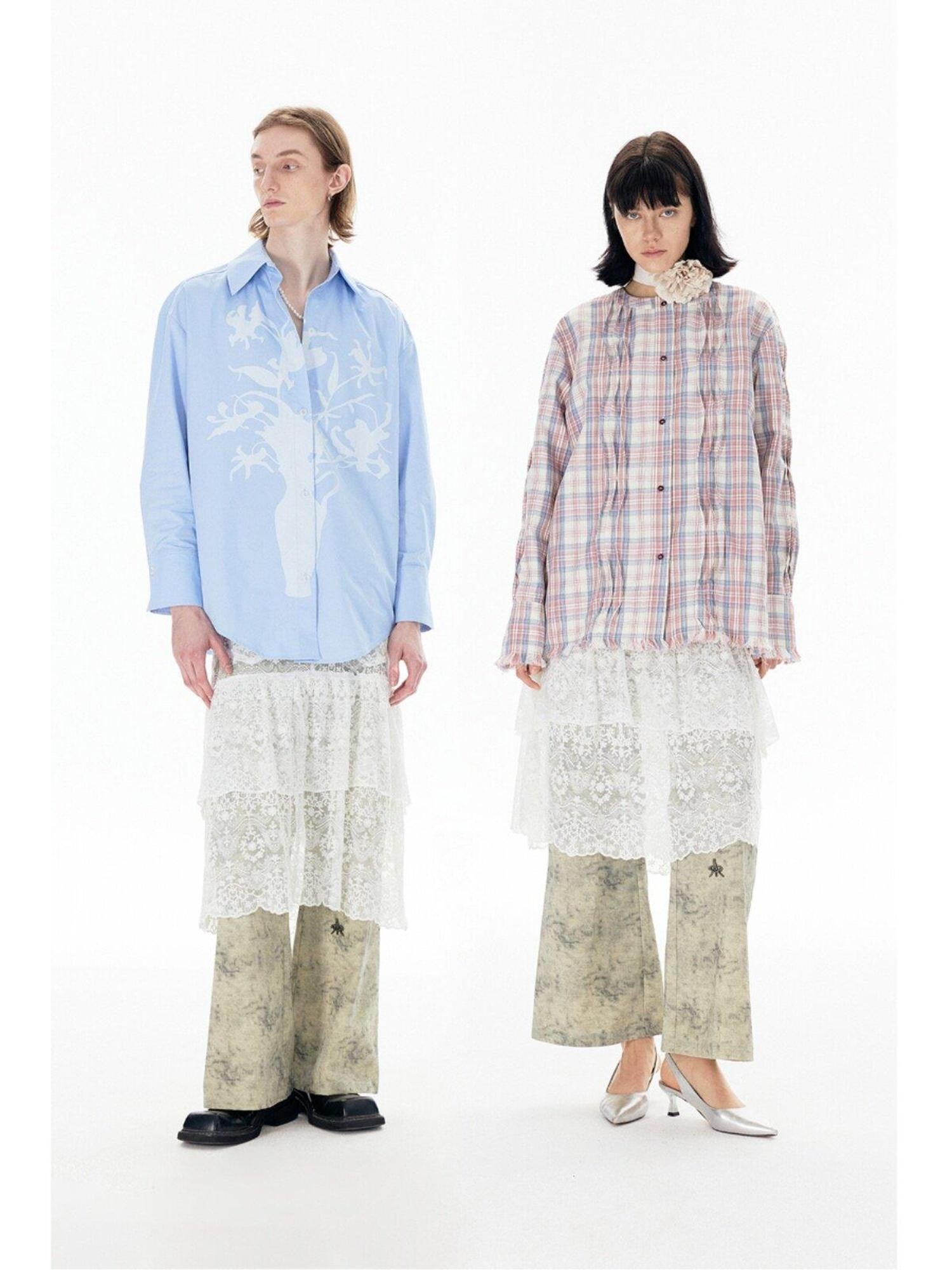 APRIORITY White Lace Cutout Drape Skirt Women's Cotton Straight-leg Pants