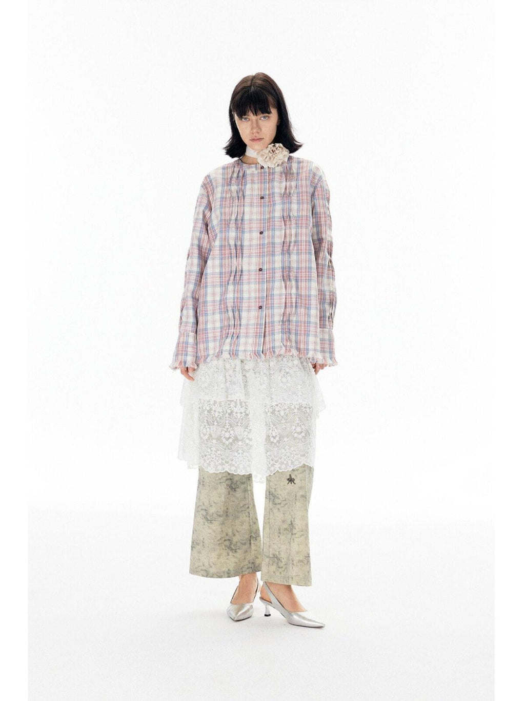APRIORITY White Lace Cutout Drape Skirt Women's Cotton Straight-leg Pants
