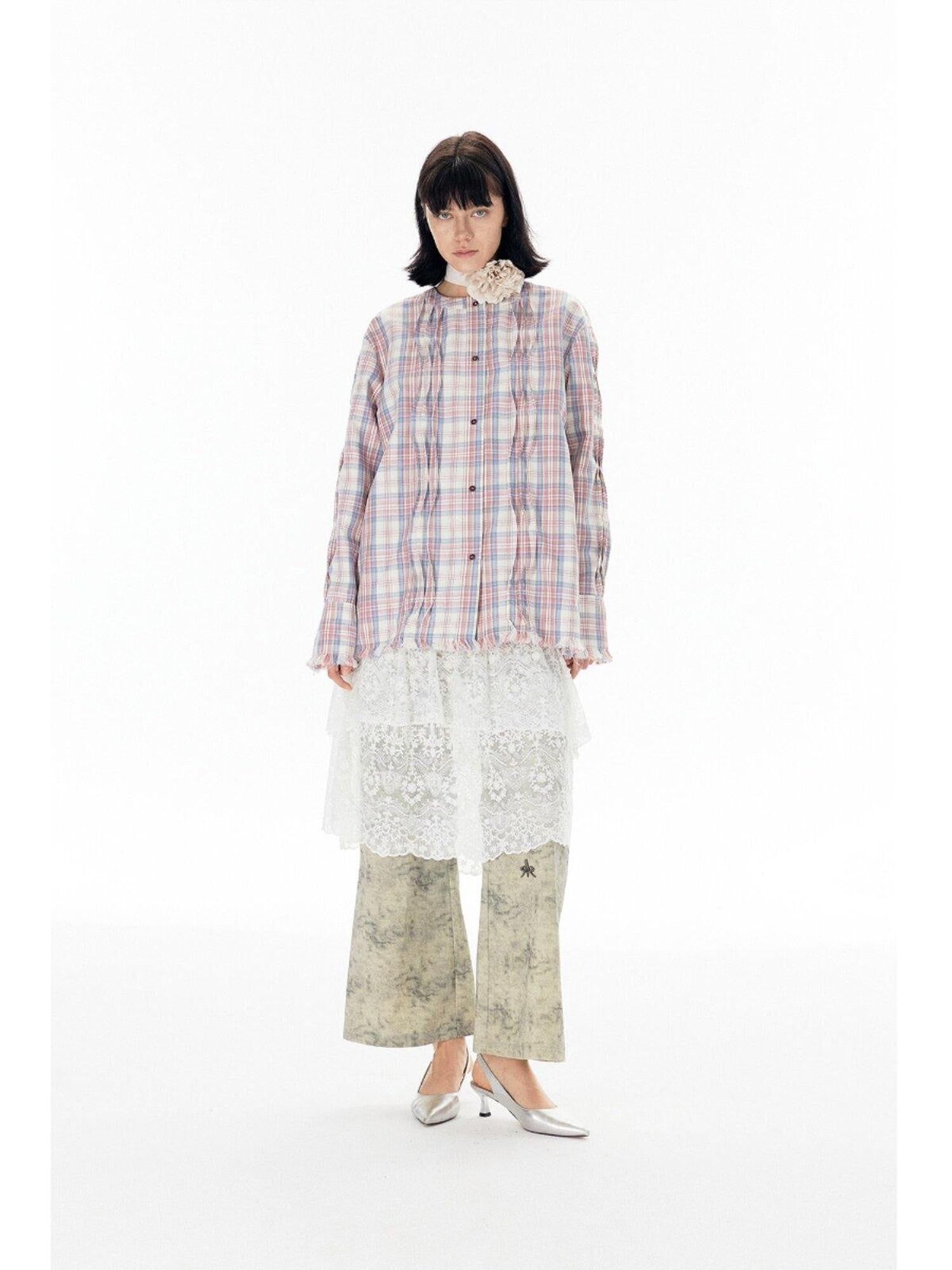 APRIORITY White Lace Cutout Drape Skirt Women's Cotton Straight-leg Pants