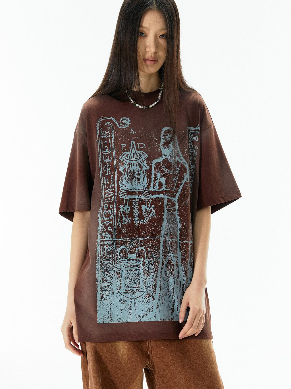 APRIORITY White Mural Print Women's 100 Percent Cotton Short Sleeve T-shirts