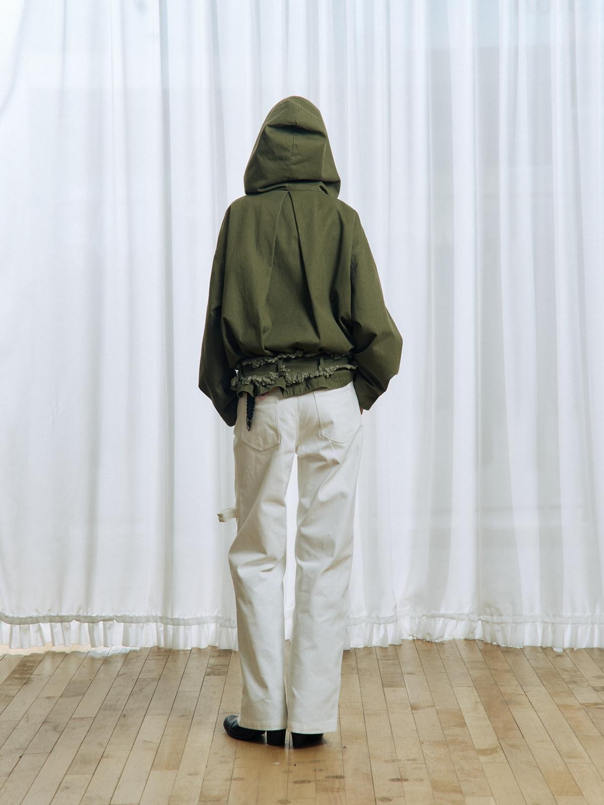 APRIORITY White Rhinestone Stud Embroidered Zipper Pocket Women's Cotton Straight-leg Pants