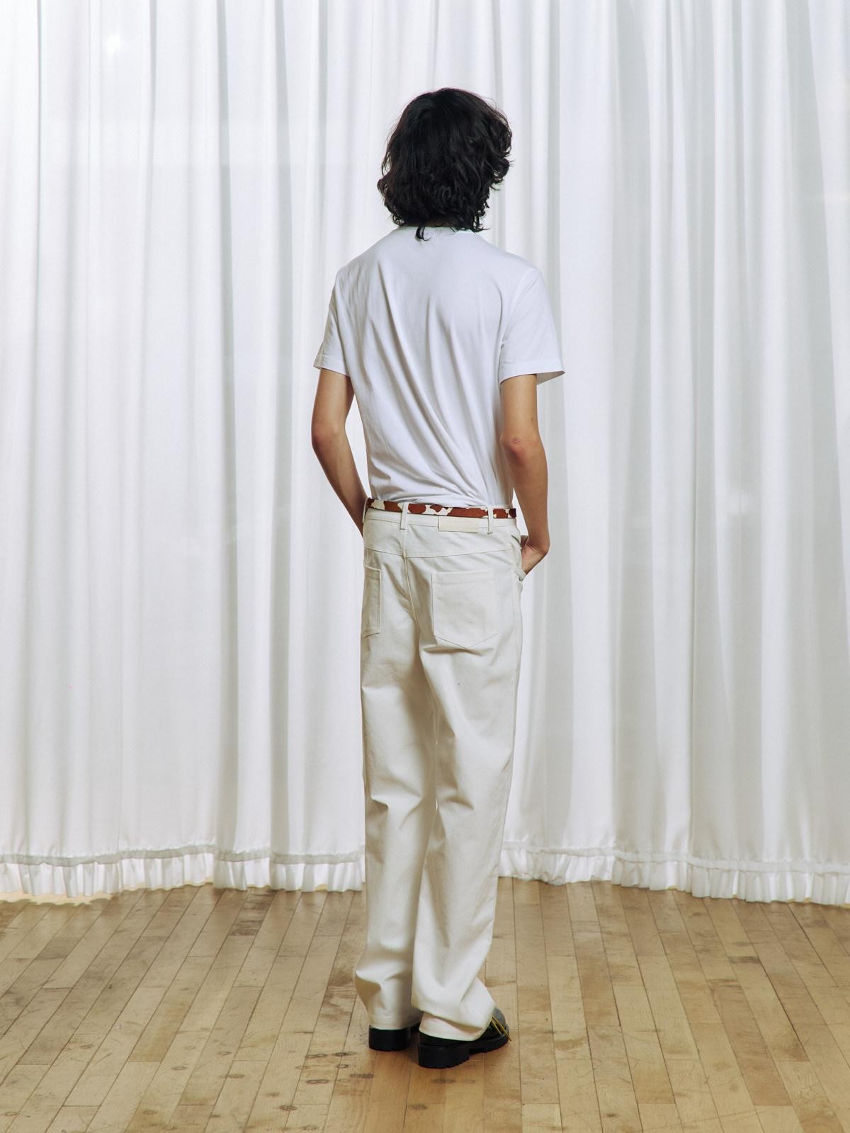 APRIORITY White Rhinestone Stud Embroidered Zipper Pocket Women's Cotton Straight-leg Pants