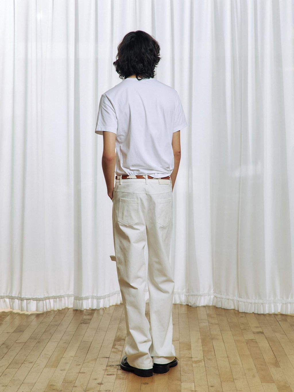 APRIORITY White Rhinestone Stud Embroidered Zipper Pocket Women's Cotton Straight-leg Pants