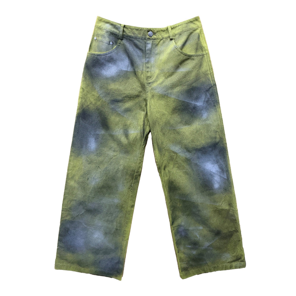 APRIORITY_Yellow_Green_Hand_Painted_Ink_Splash_Washed_Women's_Cotton_Straight-leg_Pants_1051277805274_MISSTT