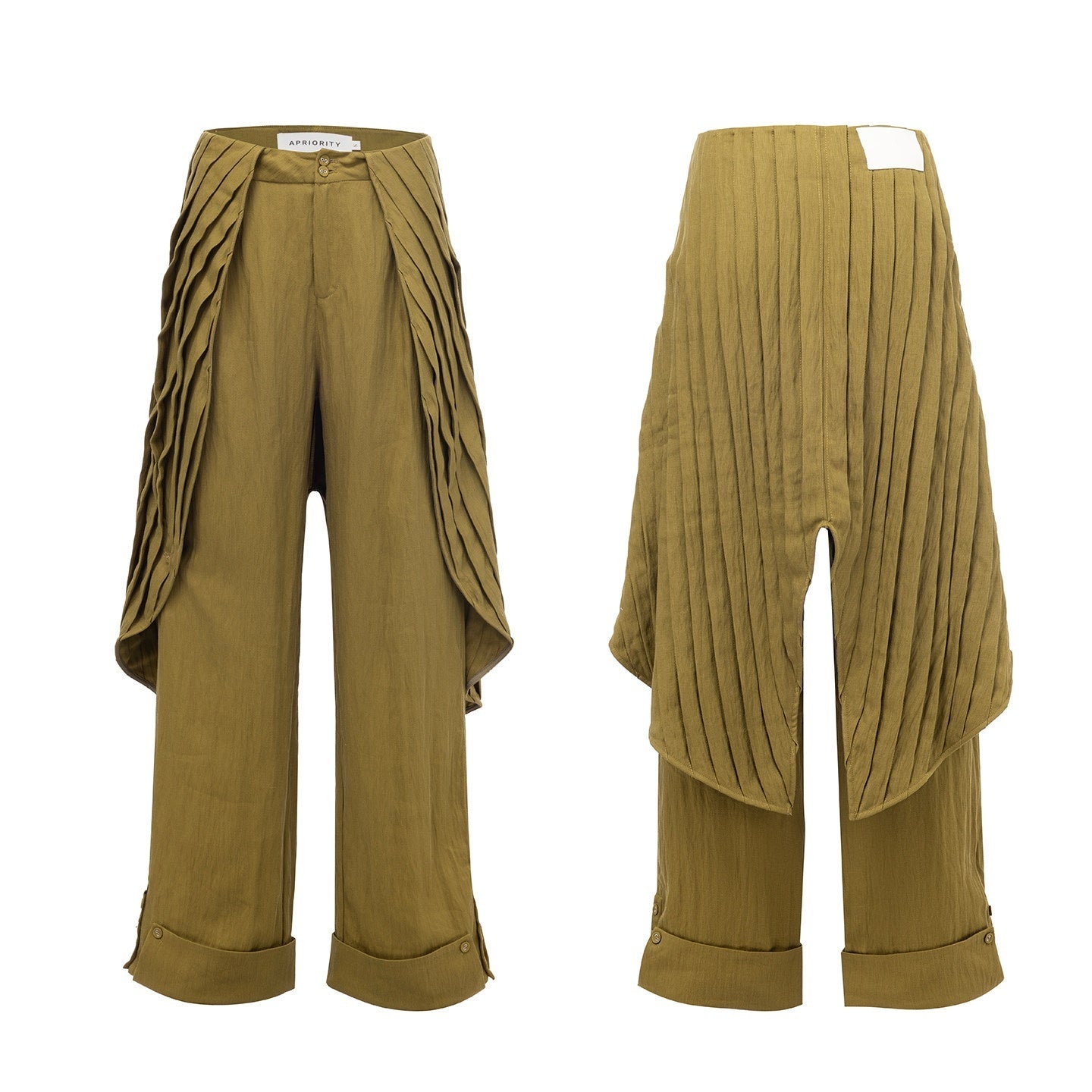 APRIORITY_Yellow_Green_Pleated_Wave_Swallowtail_Women's_Tencel_Lyocell_Mid_Rise_Skorts_974747646739_MISSTT