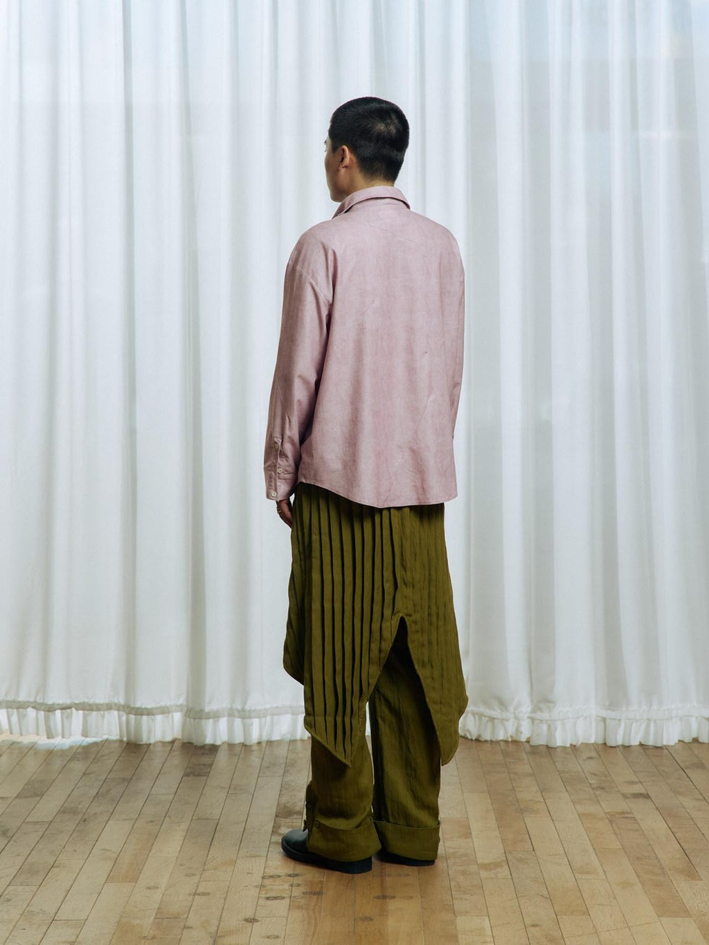 APRIORITY Yellow Green Pleated Wave Swallowtail Women's Tencel Lyocell Mid Rise Skorts