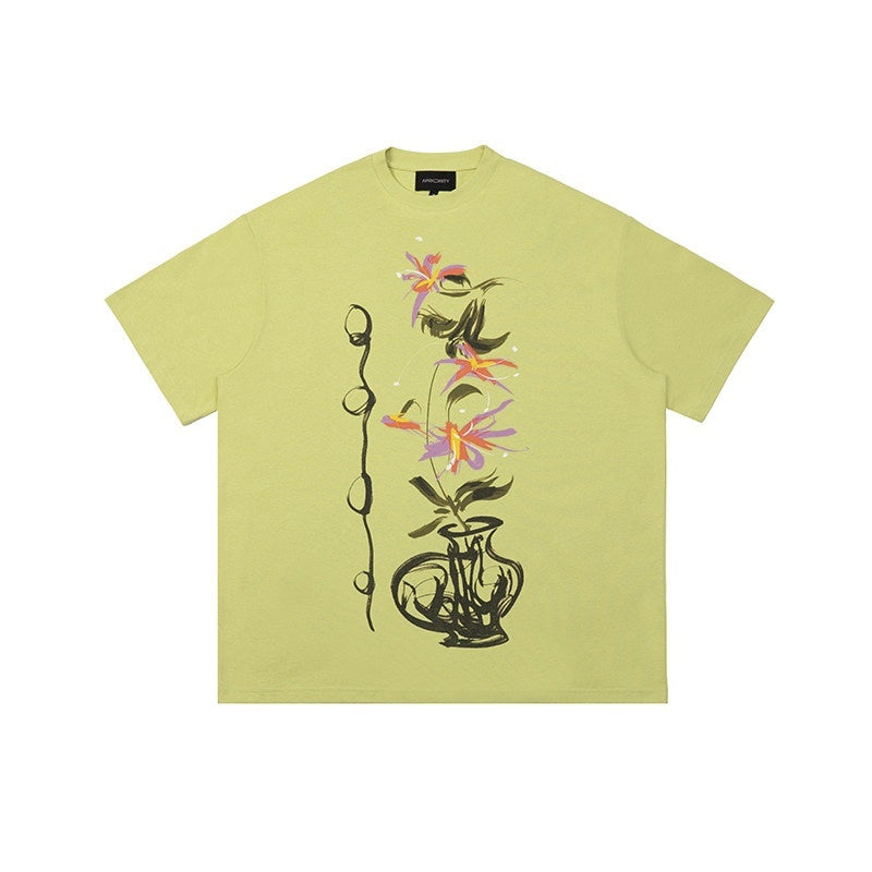 APRIORITY_Yellow_Vase_Print_Retro_Oversized_Women's_Cotton_Short_Sleeve_T-shirts_768267402231_MISSTT